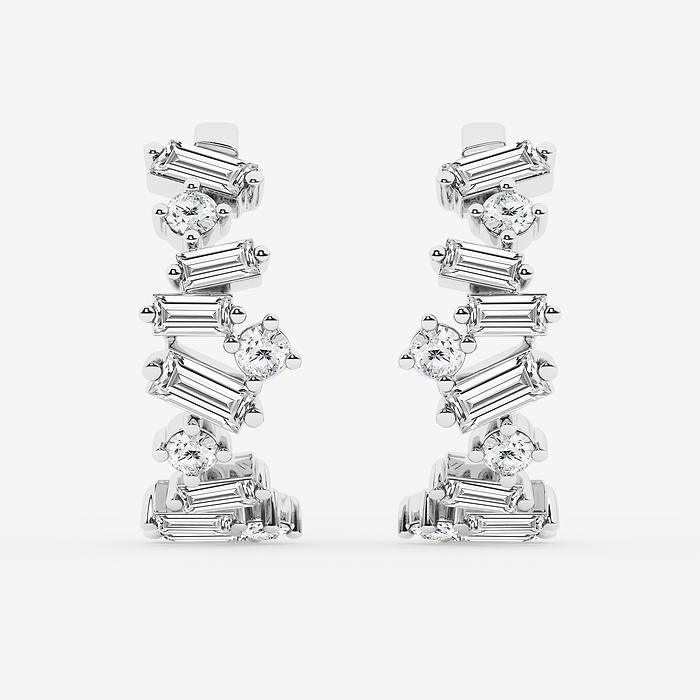 4 ctw Baguette and Round Lab Grown Diamond Hoop Earrings